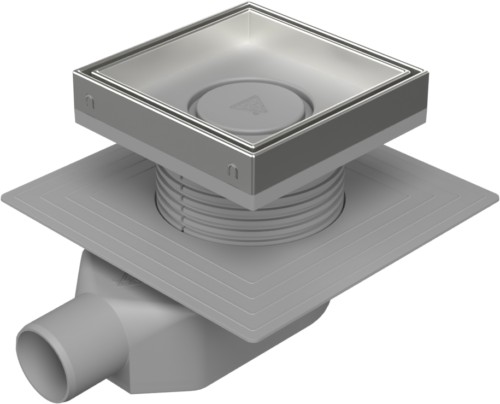 Floor drain-low with side outlet D50, collar, stainless steel frame, grid CERAMICS 150