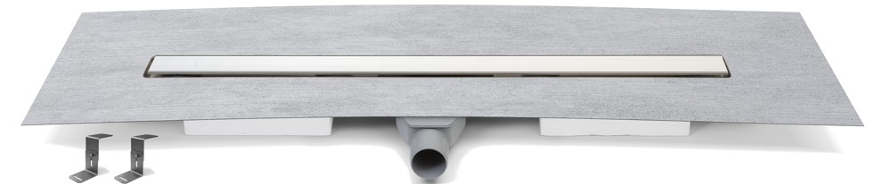 Stainless steel linear floor drain, 800mm, swivel side siphon D50, waterp. membr., st. steel plate
