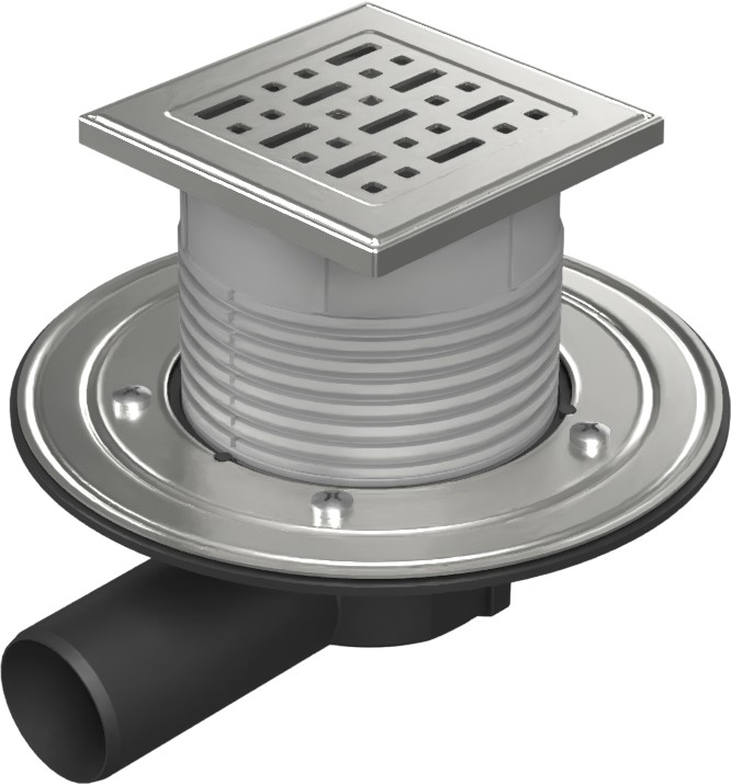 Floor drain with side outlet D50, stainless steel flange, grid FACE