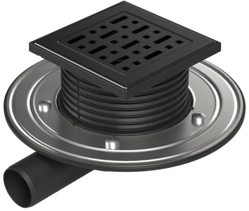 Floor drain with side outlet black D40, stainless steel flange, grid FACE black