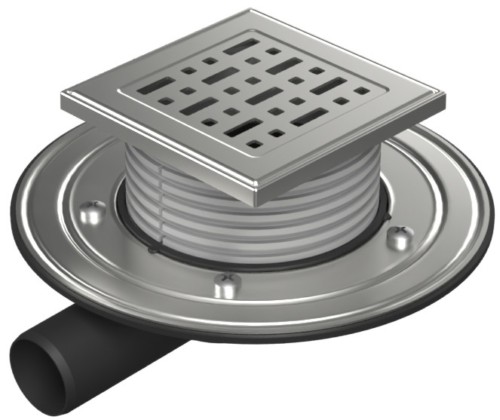 Floor drain with side outlet D40, stainless steel flange, frame, grid FACE