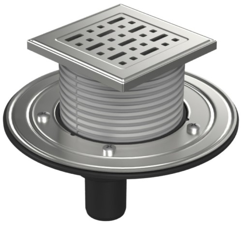 Floor drain with bottom outlet D40, stainless steel flange, grid FACE