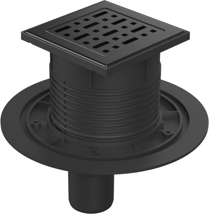 Floor drain with bottom black outlet D50, stainless steel grid FACE black