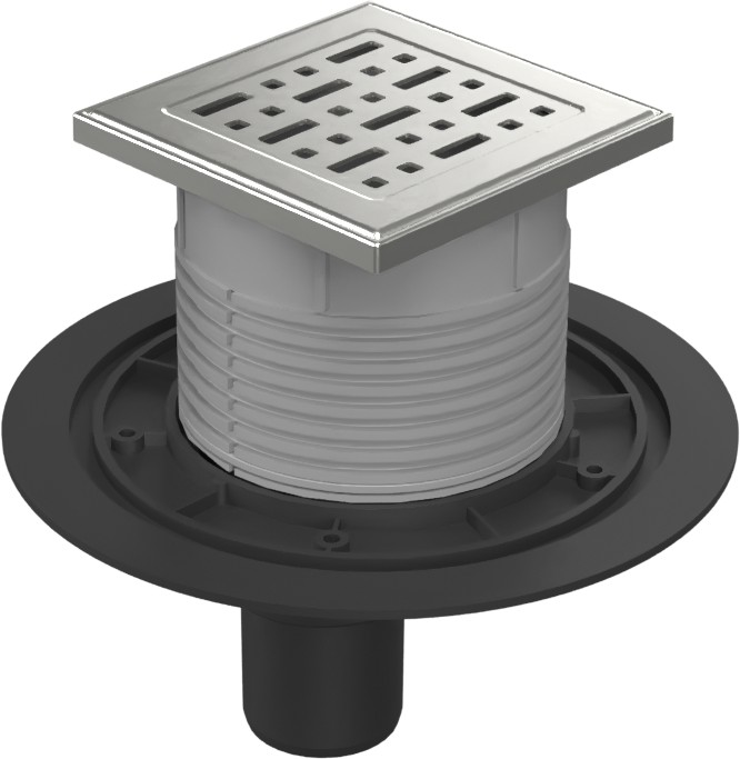 Floor drain with bottom outlet D50, stainless steel frame, grid FACE