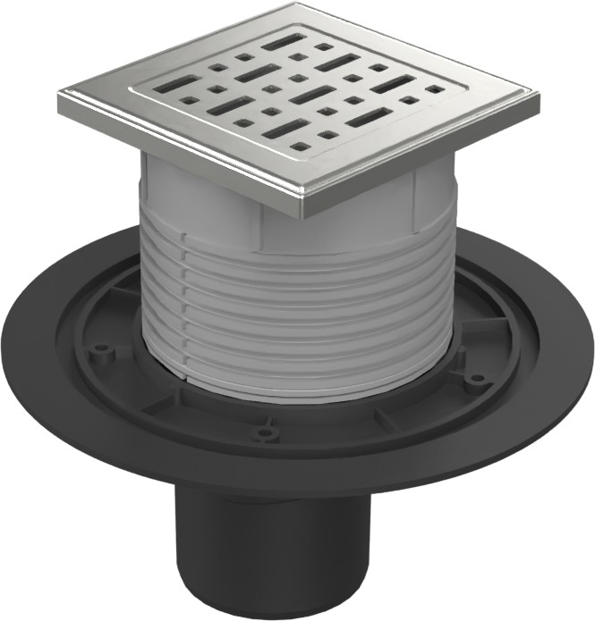 Floor drain with bottom outlet D75, stainless steel frame, grid FACE