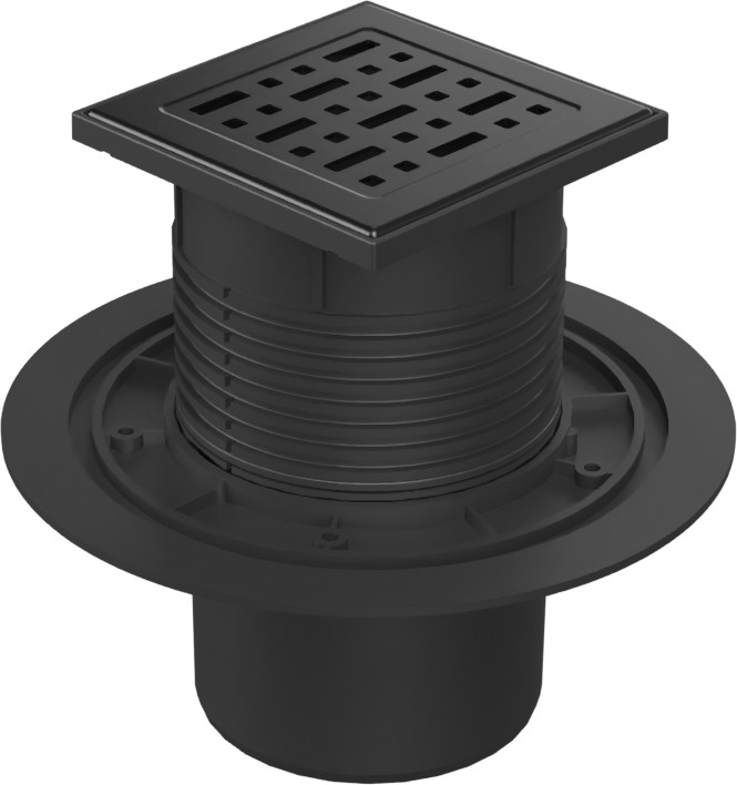 Floor drain with bottom outlet black D110, stainless steel grid FACE black