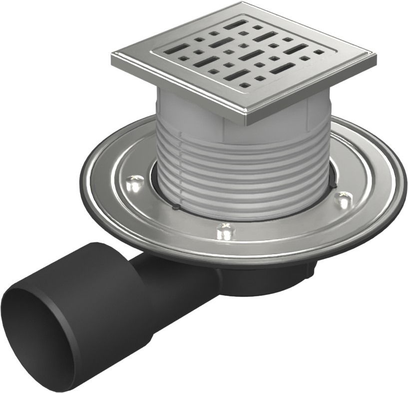 Floor drain with side outlet D50/75, stainless steel flange, grid FACE