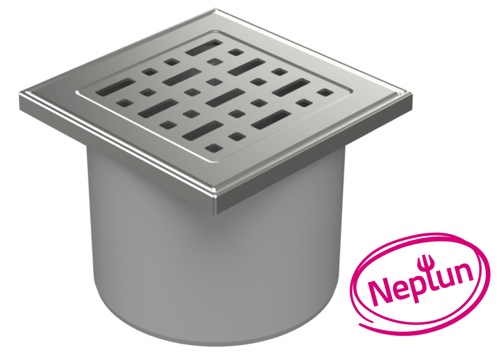 Floor drain with direct outlet D110, NEPTUN, stainless steel frame, grid FACE
