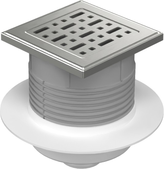 Floor drain with bottom outlet D50, NEPTUN, collar, stainless steel frame, grid FACE