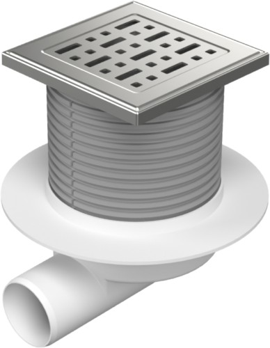 Floor drain with side outlet D50, collar, stainless steel frame, grid FACE 125
