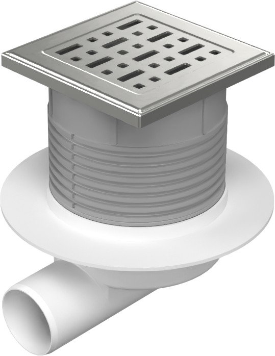 Floor drain with side outlet D50, NEPTUN, collar, stainless steel grid FACE