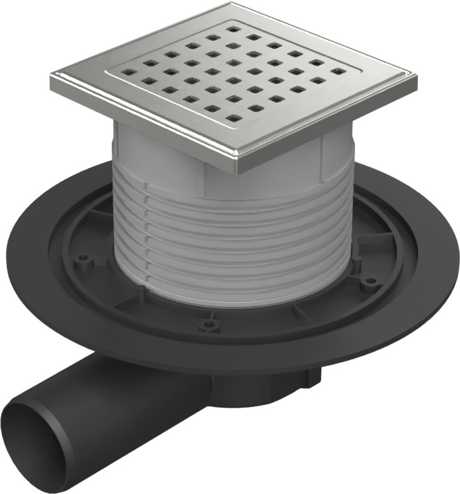 Floor drain with side outlet D50, stainless steel frame, grid GATE 125