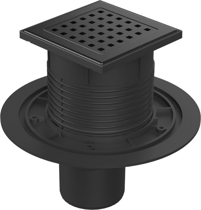 Floor drain with bottom outlet black D75, stainless steel grid GATE black