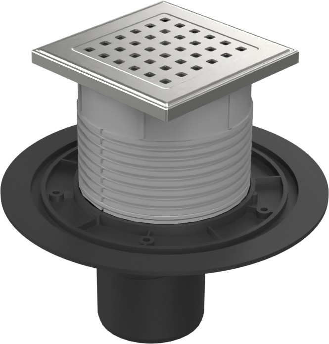 Floor drain with bottom outlet D75, stainless steel frame, grid GATE