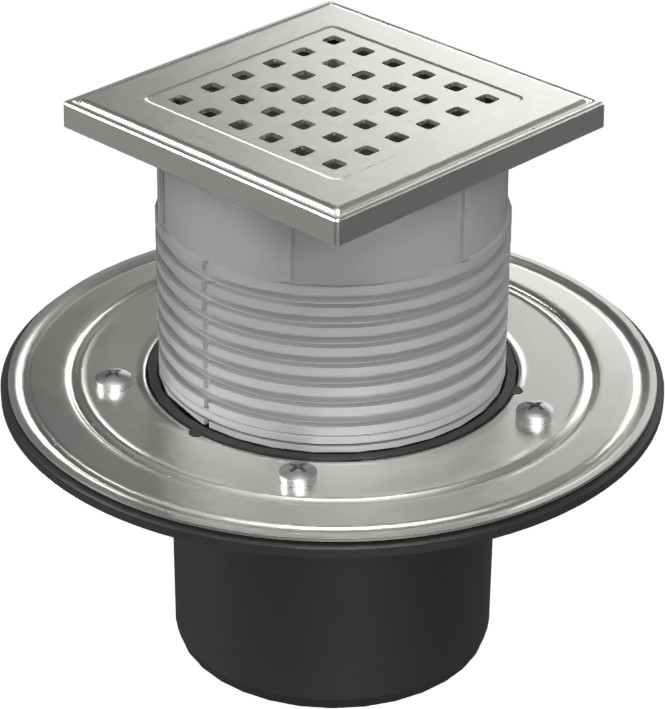 Floor drain with bottom outlet D110, stainless steel flange, frame, grid GATE
