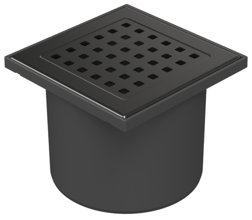 Floor drain with direct outlet black D110, stainless steel grid GATE black