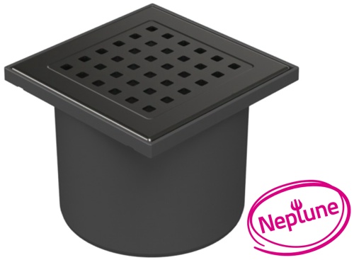 Floor drain with direct outlet black D110, NEPTUN, stainless steel grid GATE black