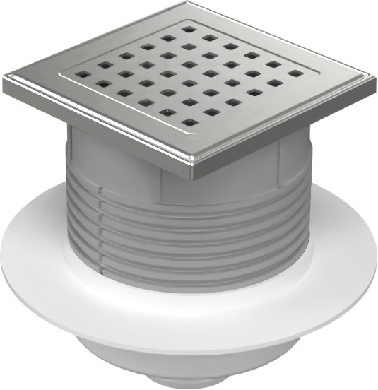 Floor drain with bottom outlet D50, NEPTUN, collar, stainless steel frame, grid GATE