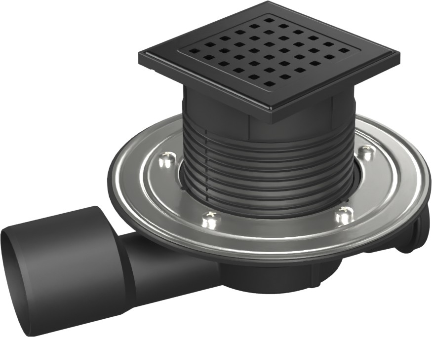 Multi-inlet floor drain black, side outlet D50/75, stainless steel flange, grid GATE black