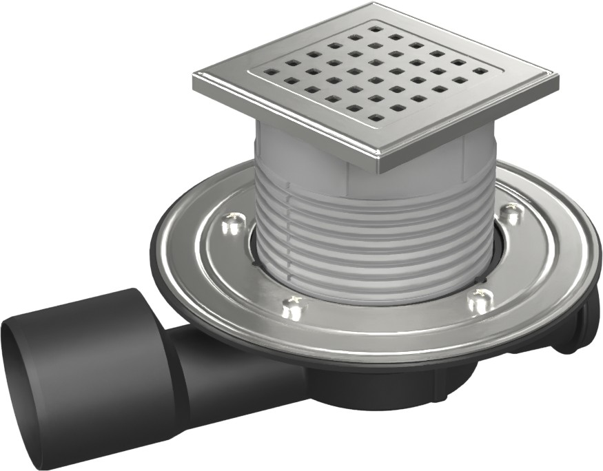Multi-inlet floor drain, side outlet D50/75, stainless steel flange, frame, grid GATE