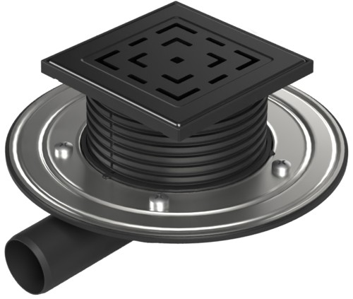 Floor drain with side outlet black D40, stainless steel flange, grid LABYRINTH black