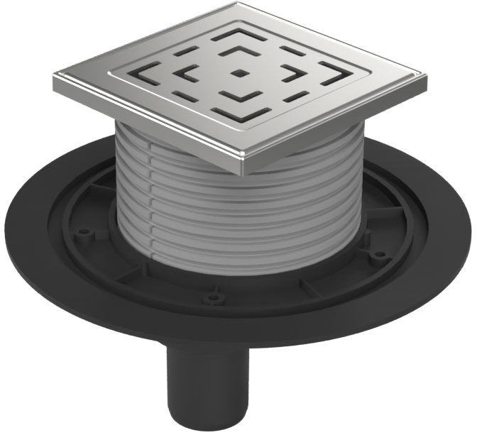 Floor drain with bottom outlet D40, stainless steel frame, grid LABYRINTH
