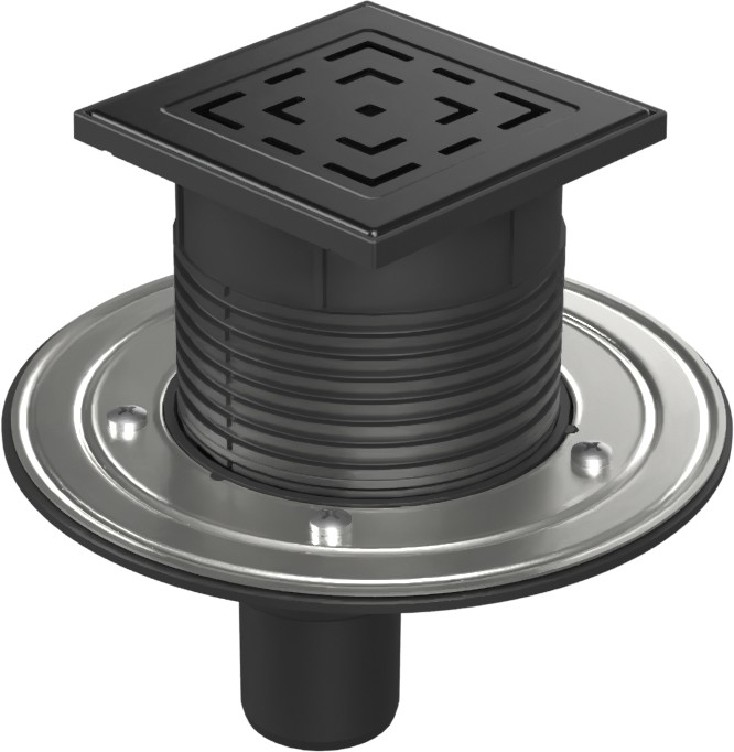 Floor drain with bottom outlet black D50, stainless steel flange, grid LABYRINTH black