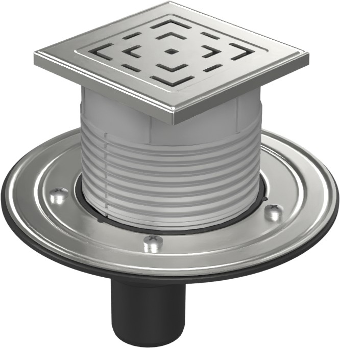 Floor drain with bottom outlet D50, stainless steel flange, frame, grid LABYRINTH