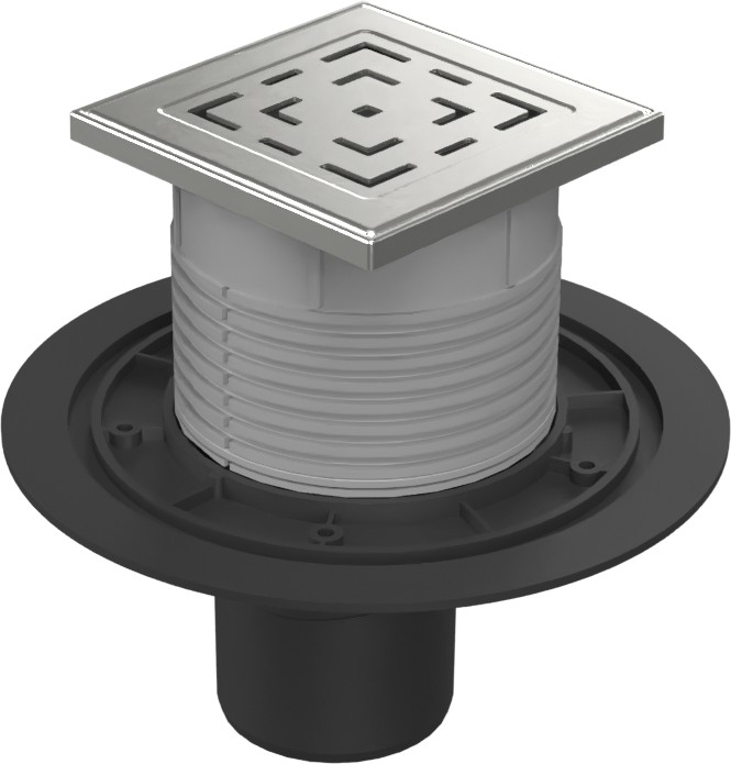 Floor drain with bottom outlet D75, stainless steel grid LABYRINTH