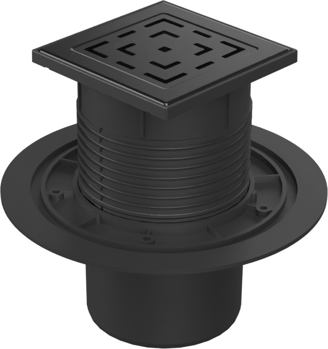 Floor drain with bottom outlet black D110, stainless steel grid LABYRINTH black