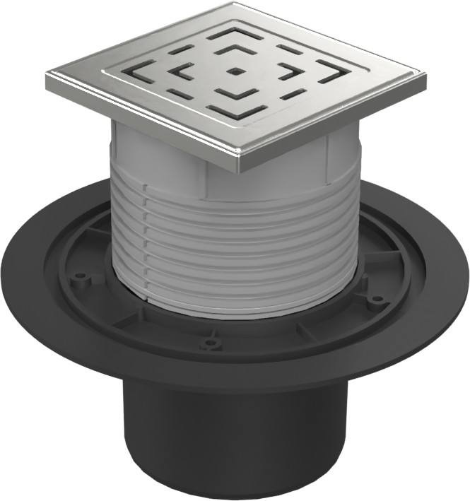 Floor drain with bottom outlet D110, stainless steel frame, grid LABYRINTH