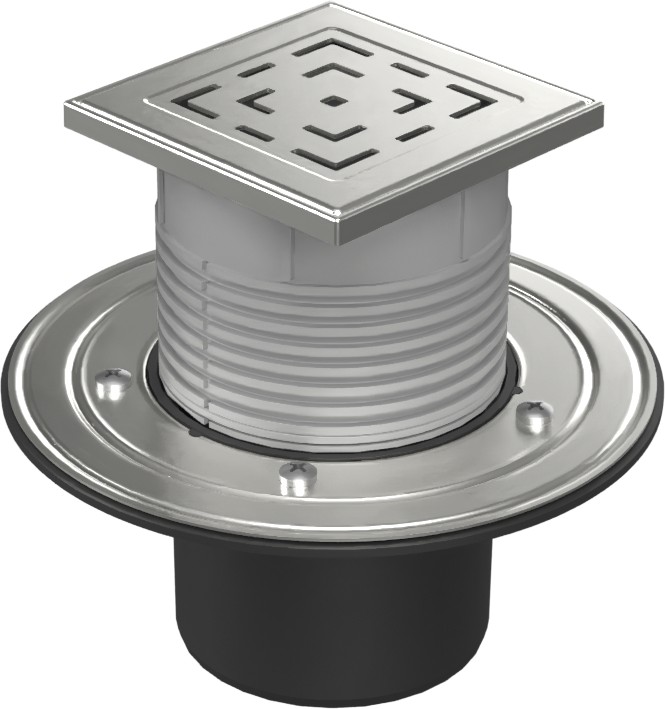 Floor drain with bottom outlet D110, stainless steel flange, frame, grid LABYRINTH
