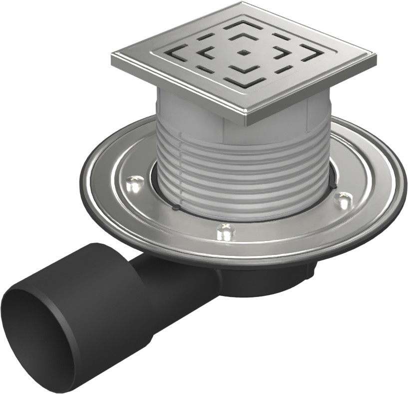 Floor drain with side outlet D50/75, stainless steel flange, grid LABYRINTH