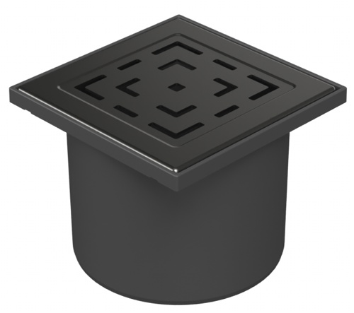 Floor drain with direct outlet black D110, stainless steel grid LABYRINTH black