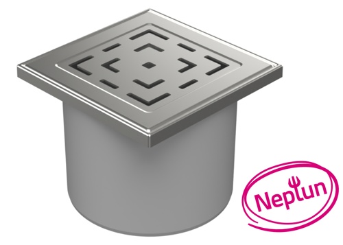 Floor drain with direct outlet D110, NEPTUN, stainless steel grid LABYRINTH