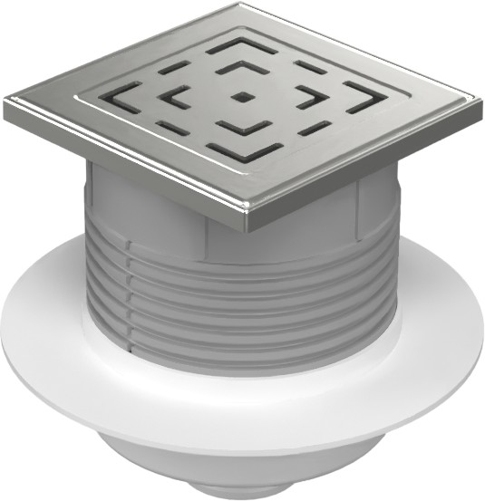 Floor drain with bottom outlet D50, NEPTUN, collar, stainless steel grid LABYRINTH