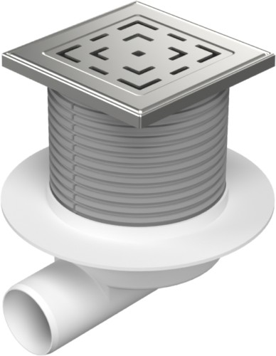 Floor drain with side outlet D50, collar, stainless steel grid LABYRINTH 125