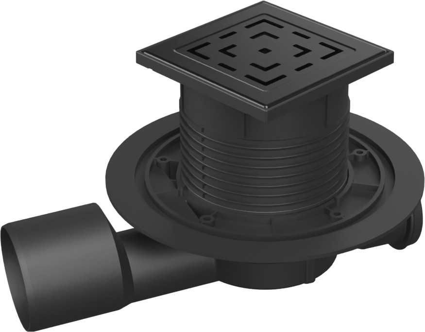 Multi-inlet floor drain black, side outlet D50/75, stainless steel grid LABYRINTH black