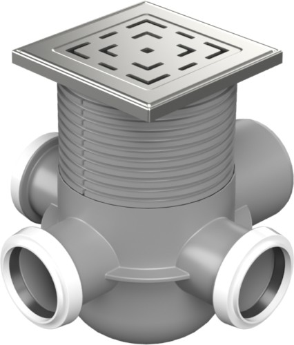 Multi-inlet floor drains with side outlet D75, stainless steel frame, grid LABYRINTH
