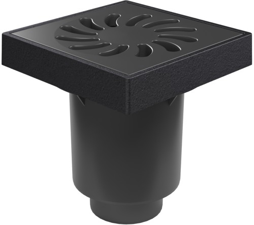 Bottom street drain, outlet D160/D110-250 dry flap, cast iron frame, plastic grid SUN