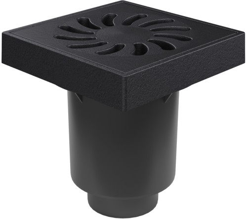 Bottom street drain, outlet D160/D110-250 dry flap, cast iron frame, grid SUN