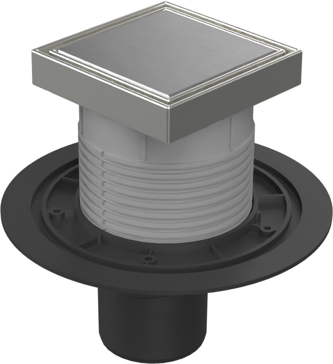 Floor drain with bottom outlet D75, stainless steel frame, grid STEEL