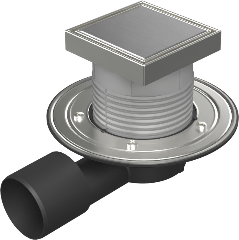 Floor drain with side outlet D50/75, NEPTUN, stainless steel flange, frame, grid STEEL 125