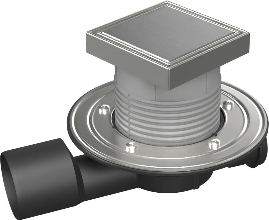 Multi-inlet floor drain, side outlet D50/75, NEPTUNE, stainless steel flange, frame, grid STEEL 125
