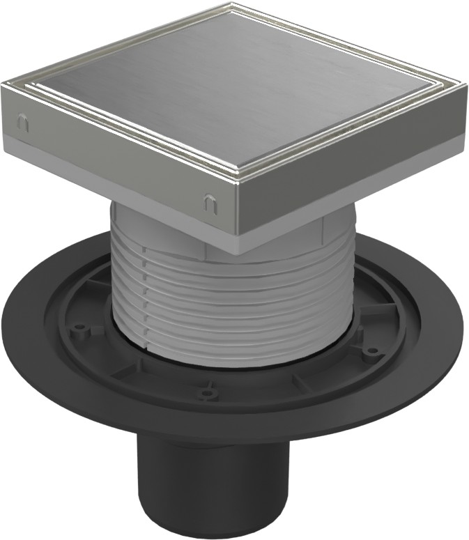 Floor drain with bottom outlet D75, stainless steel frame, grid STEEL
