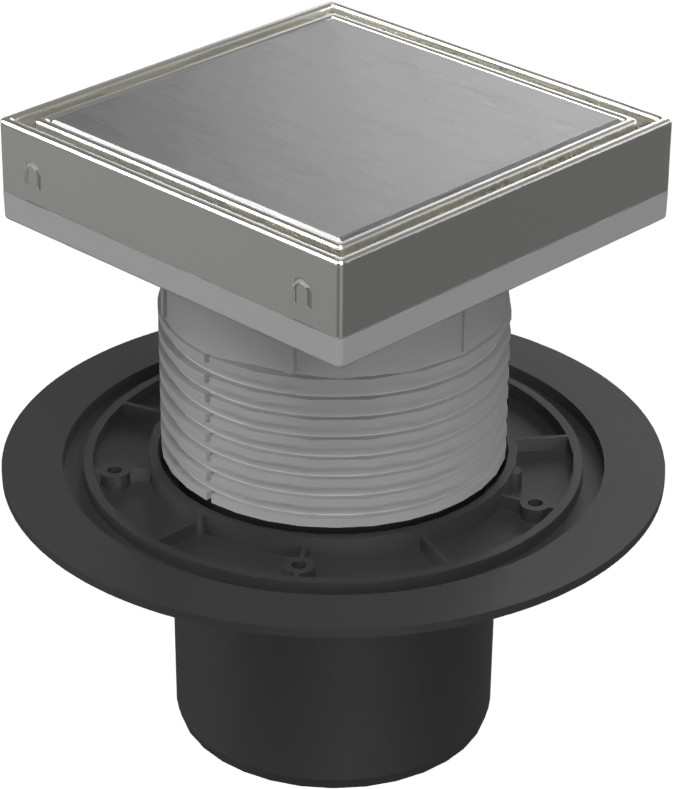 Floor drain with bottom outlet D110, stainless steel frame, grid STEEL