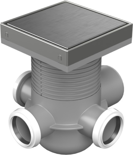 Multi-inlet floor drains with side outlet D75, stainless steel frame, grid STEEL 150