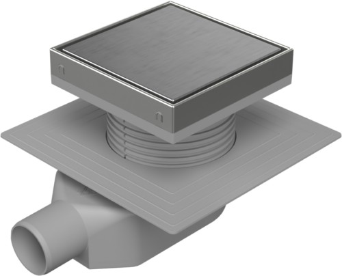Floor drain-low with side outlet D50, collar, stainless steel frame, grid STEEL 150