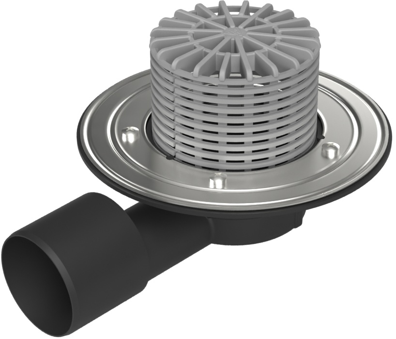 Terrace drain with side outlet D50/75, stainless steel flange