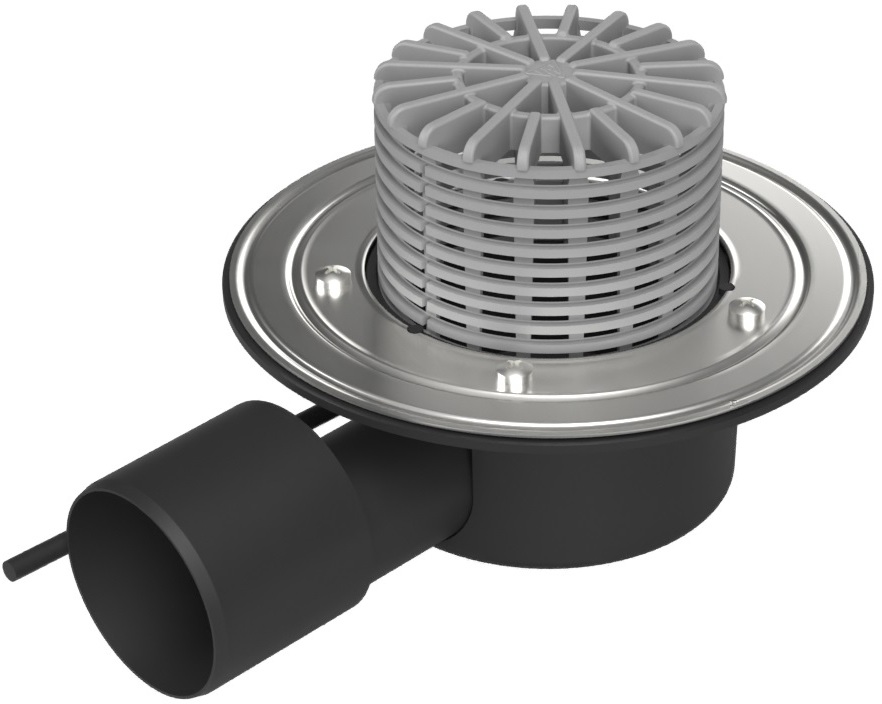 Terrace drain with side outlet D50/75, stainless steel flange, heating cable 10W